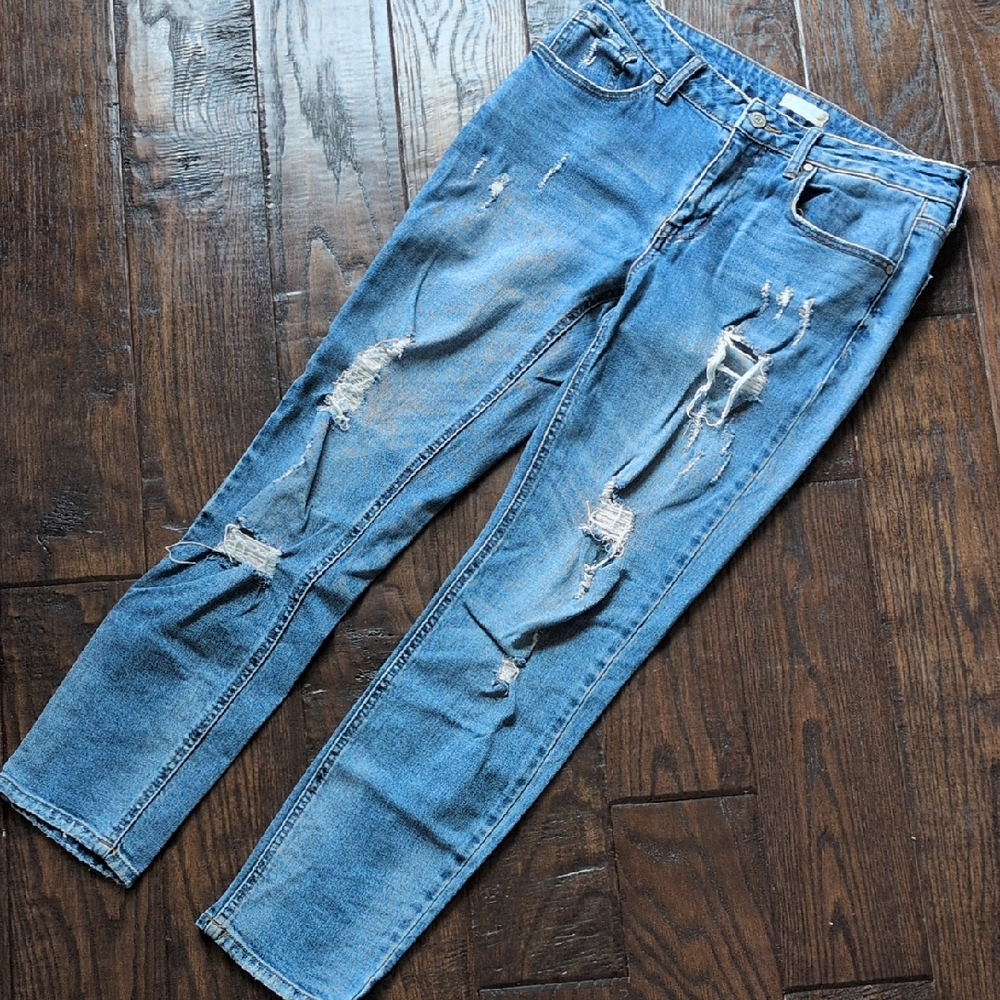 ALTAR'D STATE I Distressed Ripped Light Wash Denim Straight Leg Jeans, 28 - Picture 2 of 16